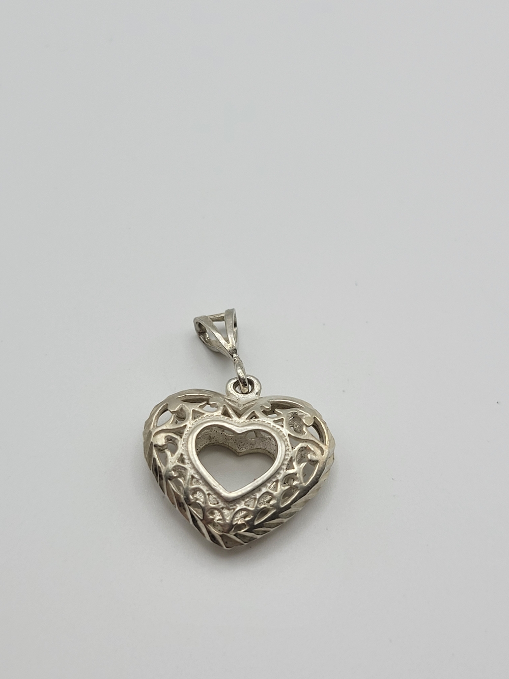 Sterling Silver open Heart Filigree Pendant - Silver